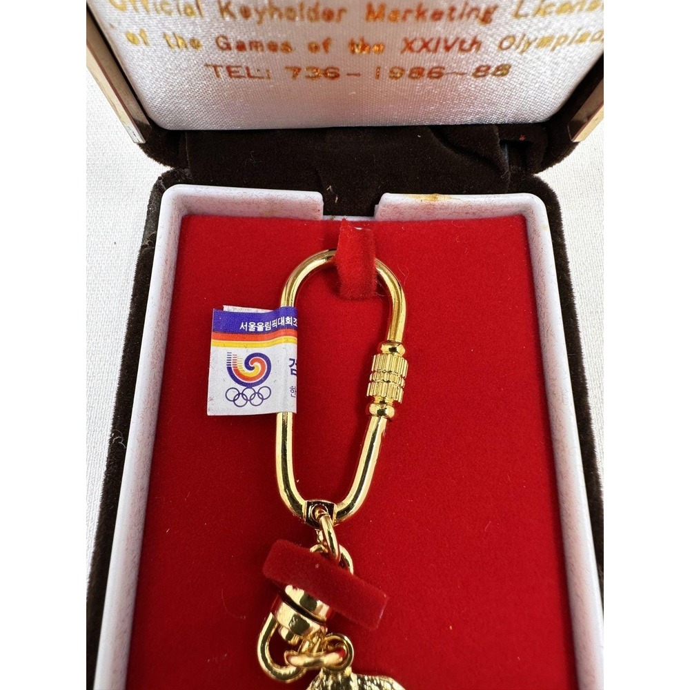 Official Seoul 1988 Olympic Games Gold Tone Keychain w/ Box SLOOC Licensed Korea - Picture 3 of 6